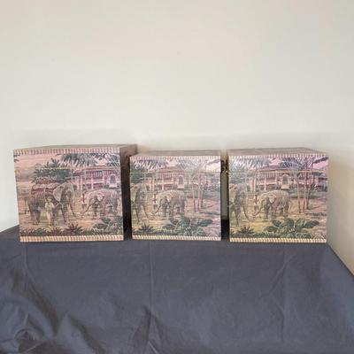Set of 3 Artisan Crafted Wooden Boxes with Tassels