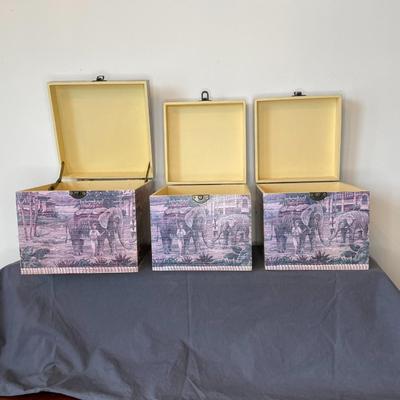 Set of 3 Artisan Crafted Wooden Boxes with Tassels