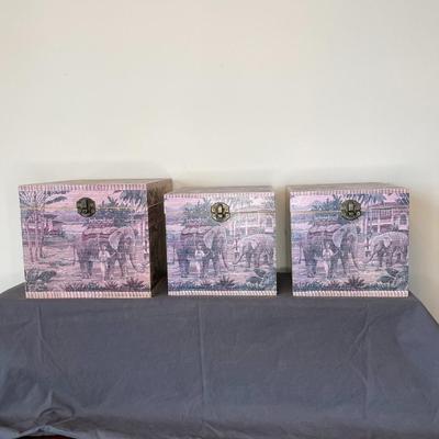 Set of 3 Artisan Crafted Wooden Boxes with Tassels