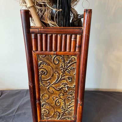 Vintage Bamboo and Metal Stand for Large Foliage Arrangements