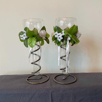 Decorators Choice - Set of Glass Floating Candle Holder with Chrome Swirl Stand
