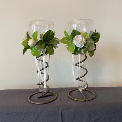Decorators Choice - Set of Glass Floating Candle Holder with Chrome Swirl Stand