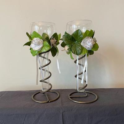 Decorators Choice - Set of Glass Floating Candle Holder with Chrome Swirl Stand