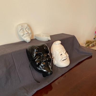 Ceramic Happy and Tragedy Face Mask Wall Art and Trinket Box