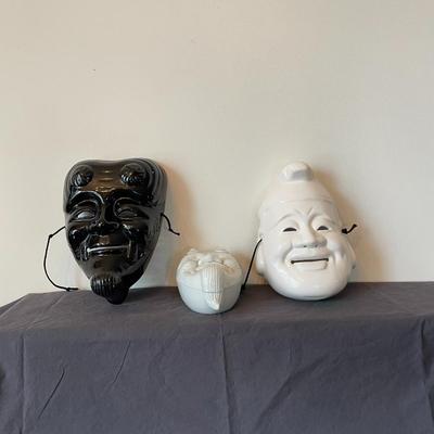 Ceramic Happy and Tragedy Face Mask Wall Art and Trinket Box