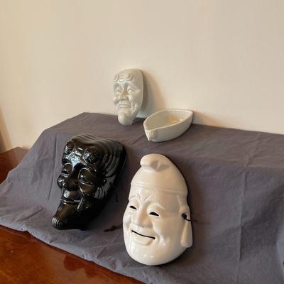 Ceramic Happy and Tragedy Face Mask Wall Art and Trinket Box