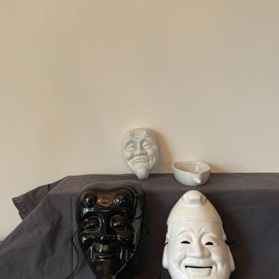 Ceramic Happy and Tragedy Face Mask Wall Art and Trinket Box
