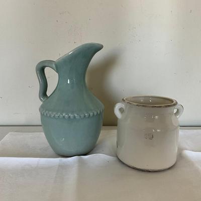 343 Vintage Ceramic Pitcher & Small Crock Set