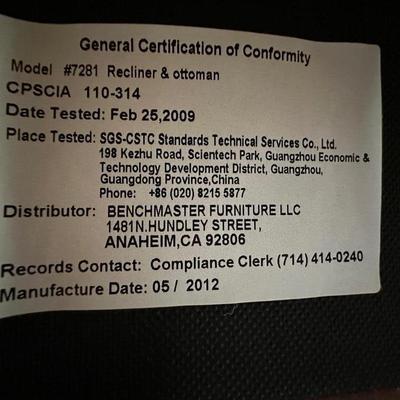 Benchmaster Recliner Chair with Ottoman