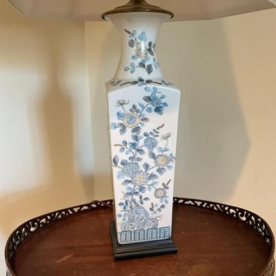 366 Vintage Blue & White Floral Porcelain Lamp With Shade