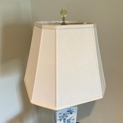 366 Vintage Blue & White Floral Porcelain Lamp With Shade