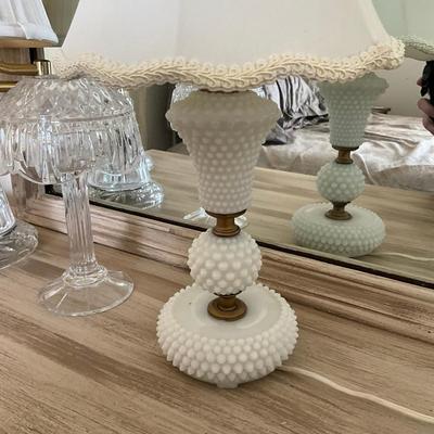 368 Vintage Milk Glass Lamp With Shade & Other Items Lot