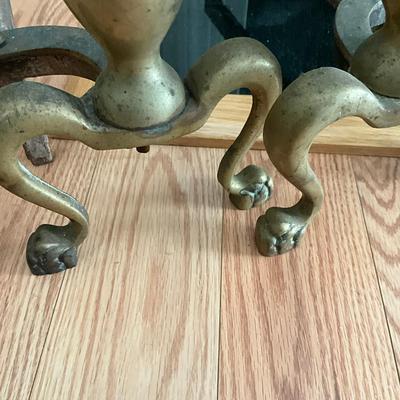 371 Two Brass End Irons & Fireplace Tools