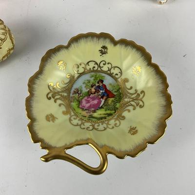 374 Enoch Wedgewood Floral Teapot With Yellow Oval Trinket Box, Leaf Tray & Rose Lid Trinket Box