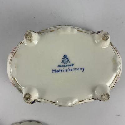 374 Enoch Wedgewood Floral Teapot With Yellow Oval Trinket Box, Leaf Tray & Rose Lid Trinket Box