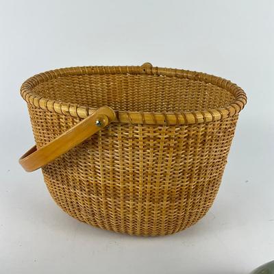 375 Asian Inspired Celadon Pottery With Wicker Basket