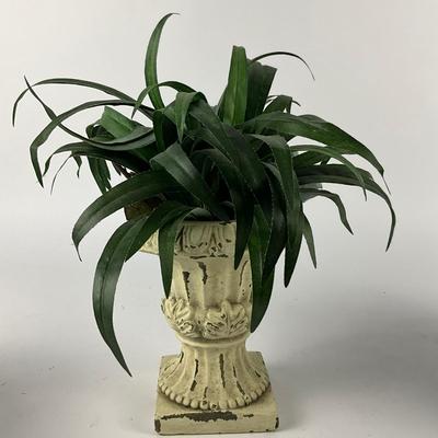 376 Decorative Ceramic Jug, Cast Iron Pedestal Plate & Faux Plant In Vintage Planter