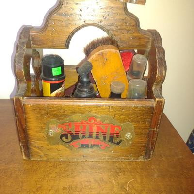 Wooden Shoe Shine Box with Accessories