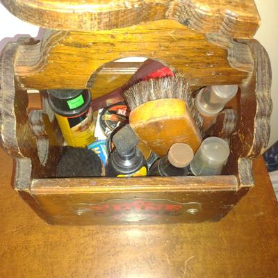 Wooden Shoe Shine Box with Accessories