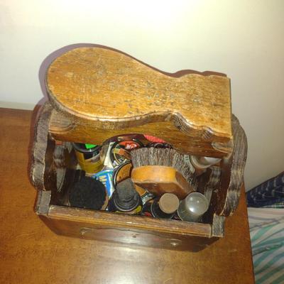 Wooden Shoe Shine Box with Accessories