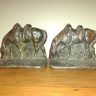 Vintage Pair of Heavy Bronze Horse/Equestrian Design Bookends- Signed William F