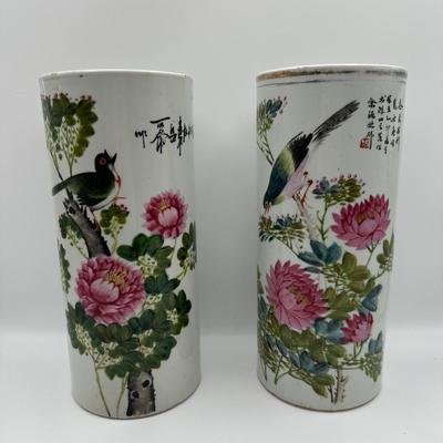 Two Chinese Porcelain Hand-Painted Vases