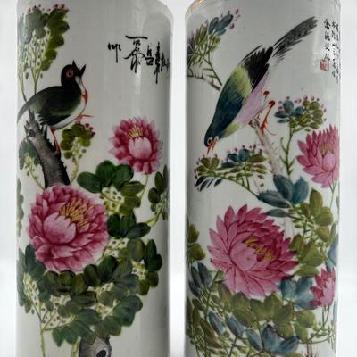 Two Chinese Porcelain Hand-Painted Vases