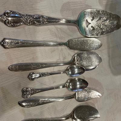 Silver plate forks and serving utensils