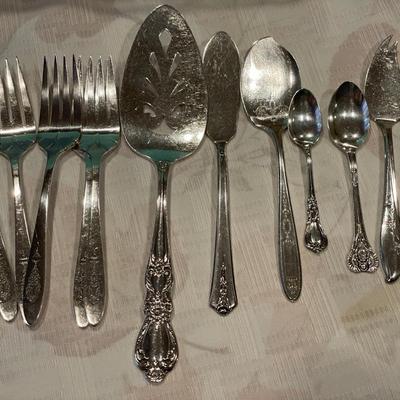 Silver plate forks and serving utensils