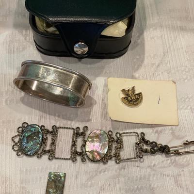Sterling scarf holder, pins and old clip