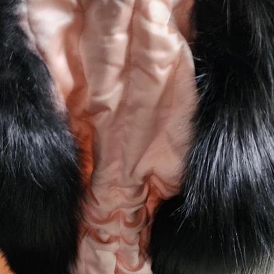 213. FENDI Black and Pink Stole Wrap - 100% Silk with Fox Fur