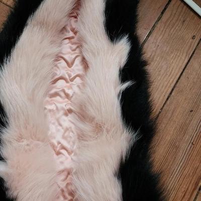 213. FENDI Black and Pink Stole Wrap - 100% Silk with Fox Fur