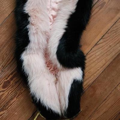 213. FENDI Black and Pink Stole Wrap - 100% Silk with Fox Fur