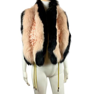 213. FENDI Black and Pink Stole Wrap - 100% Silk with Fox Fur