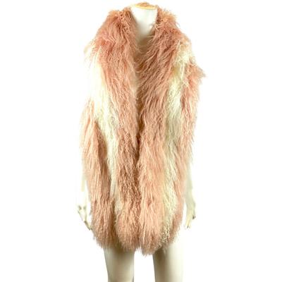 214 FENDI Long Pink and White Curly Lamb Stole - 64in x 6in