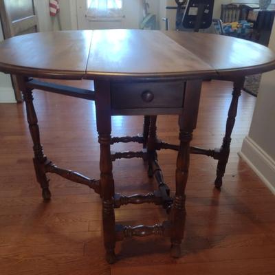 Wooden Two Drawer Gate Leg Drop Leaf Table