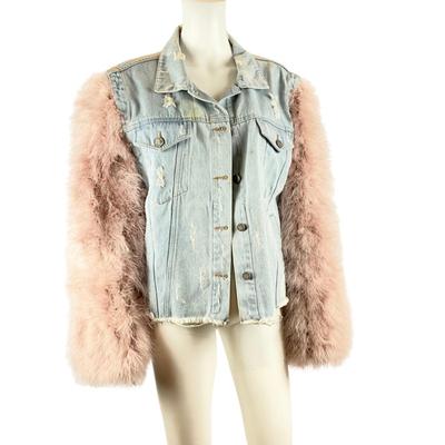 240. Joyce Denim Jacket with Removable Feathered Arms