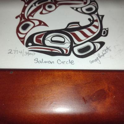 Wooden Storage Box with 'Salmon Circle' Print on Lid- Signed and Numbered