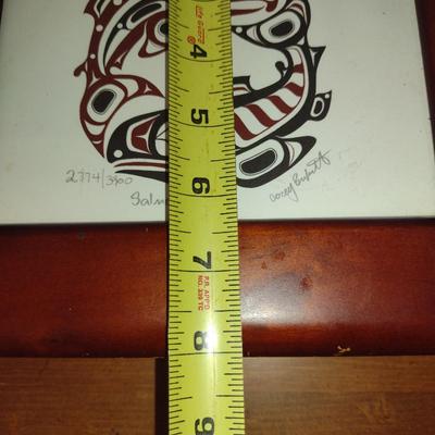 Wooden Storage Box with 'Salmon Circle' Print on Lid- Signed and Numbered