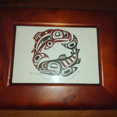 Wooden Storage Box with 'Salmon Circle' Print on Lid- Signed and Numbered