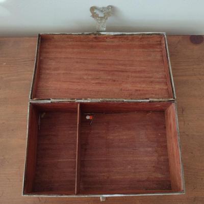 Wood Lined Brass Storage Box with Etched Dragon Design