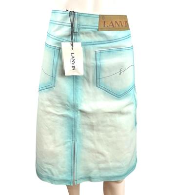 250. New with Tags LANVIN Blue Tie-Dye Leather Skirt