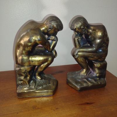 Vintage Pair of Brass 'The Thinker' Bookends