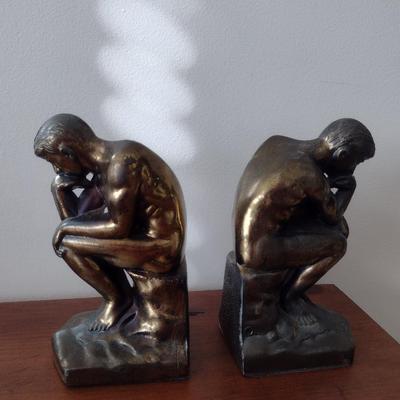 Vintage Pair of Brass 'The Thinker' Bookends