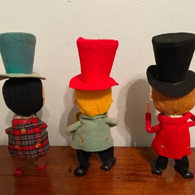 Set of 3 vintage Christmas carolers with holographic eyes