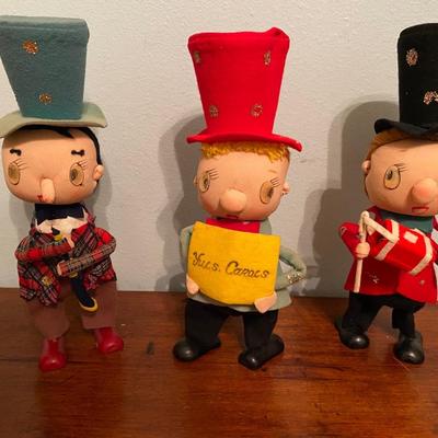 Set of 3 vintage Christmas carolers with holographic eyes
