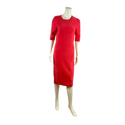 252. New with Tags CUSHNIE ET OCHS Perforated Guava Red Knit Dress