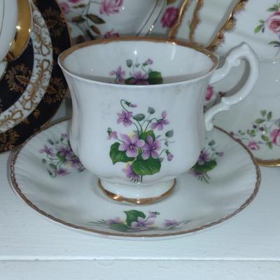Collection of Six Cups with Saucers- Assorted Makers (Choice B)