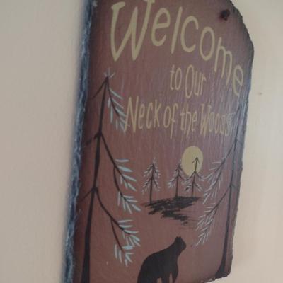 Painted Slate Welcome Sign with Bear Design
