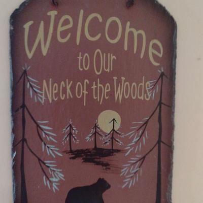 Painted Slate Welcome Sign with Bear Design